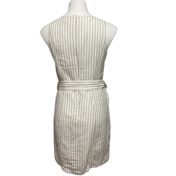 Rachel Zoe Size 4 White Striped Linen Blend Sleeveless Belted Dress - Picture 5 of 7